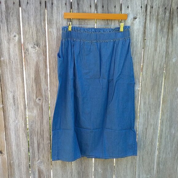 Anthropologie Skirt Women's Large Chambray Blue Cotton Button Down Front Preppy - Picture 9 of 10